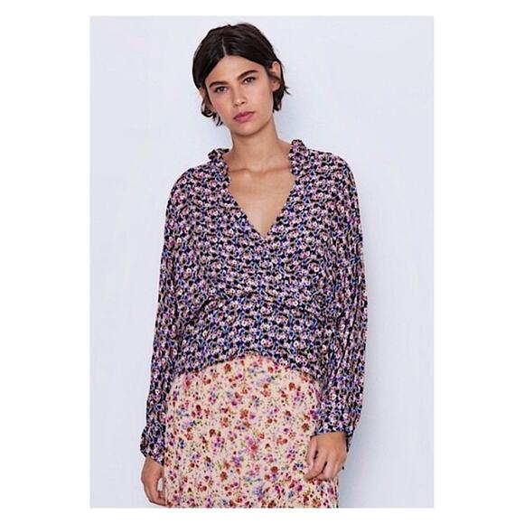 ZARA Floral Wrap Blouse M - Picture 1 of 6